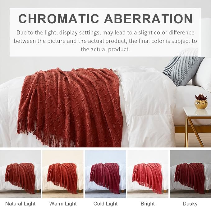 BOURINA Burgundy Throw Blanket 50 x90 Inches Throw Textured Solid Soft Sofa Throw Bed Runner Couch Cover Knitted Decorative Blanket Bed Runner