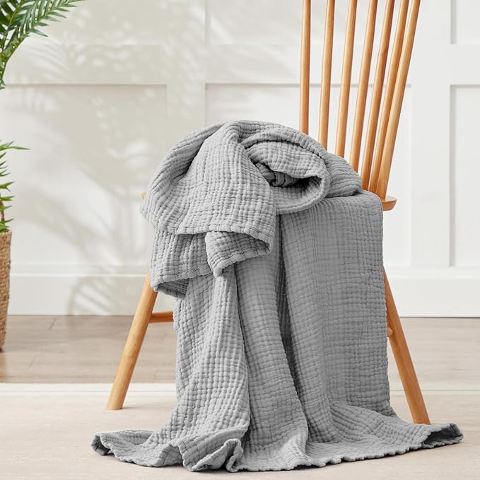 100% Cotton Muslin Blanket 40" x 40", Breathable and Lightweight Cotton Throw Blankets, Soft Cooling Summer Gauze Blanket for All Season, Light Grey