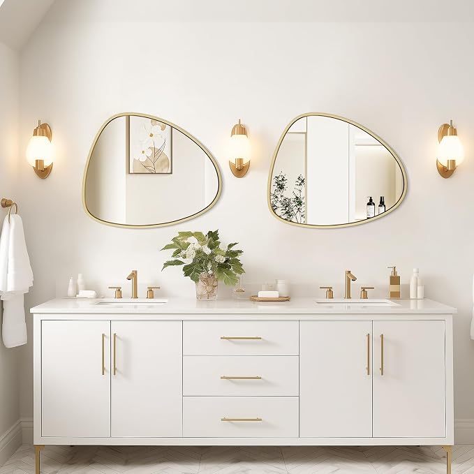 Asymmetrical Mirror, Irregular Wall Mirror, Wall Mirrors Decorative for Bedroom Living Room entryway Hall, Wall Mirror for mid Century Modern Decor 25" H x 20" W, Gold