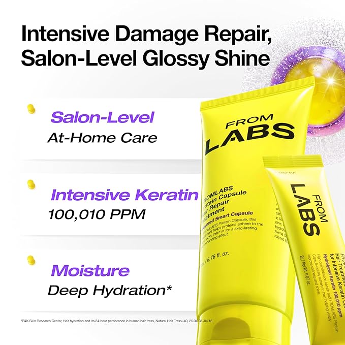 FROMLABS Hair Repair Duo – Protein Capsule Hair Repair Treatment (6.76 fl oz) + Intensive Keratin Booster Powder (8 Pack)