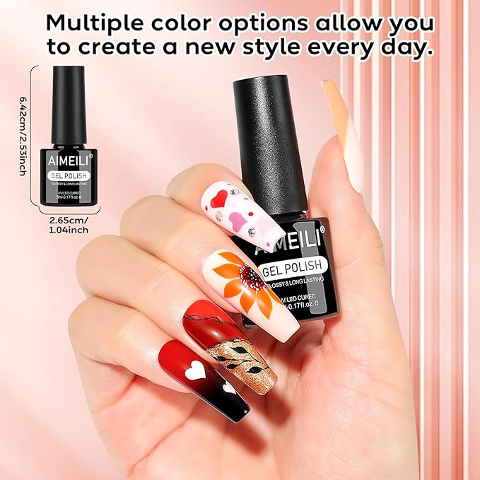 AIMEILI Nude Brown Gel Nail Polish Set 12pcs, Hema Free, Cruelty Free, Vegan, Soak Off U V LED Nail Art Manicure for Women - Kit 44