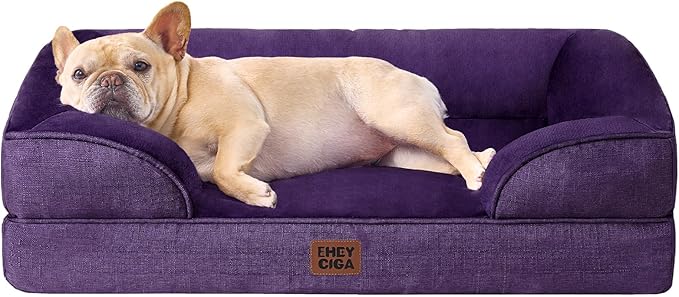 EHEYCIGA Orthopedic Dog Bed Medium Size Dog, Waterproof Washable Pet Beds | Non-Slip Bottom and Egg-Crate Memory Foam Dog Couch Bed with Washable Removable Cover, Purple
