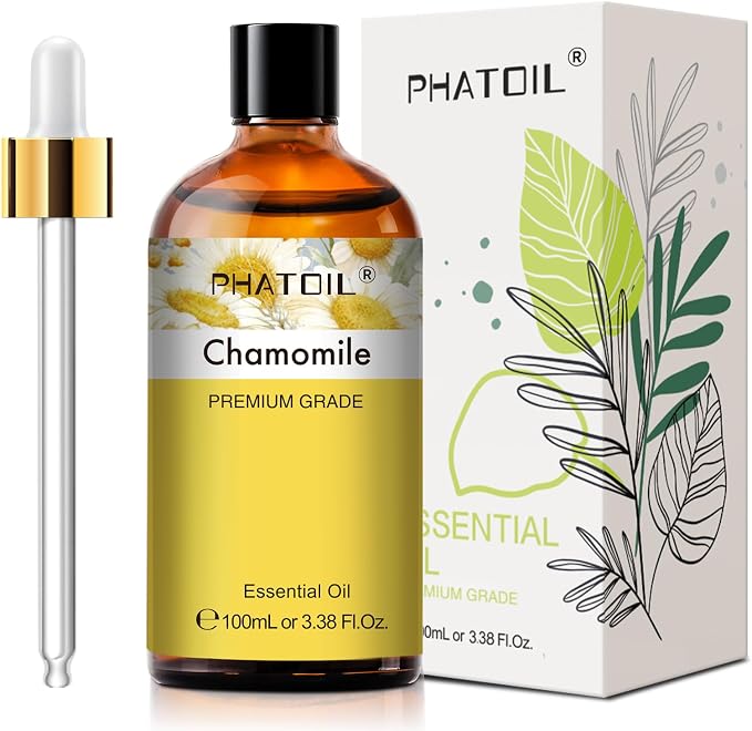 PHATOIL 100ML Chamomile Essential Oil - 3.38FL.OZ Essential Oils for Diffusers for Home - Chamomile Oil Aromatherapy Oils with Glass Dropper