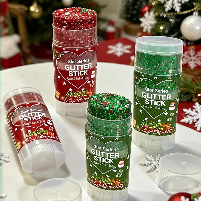 Christmas Body Glitter Stick,Face Hair Glitter Makeup for Kids Women,Waterproof Christmas Hair Glitter,Singer Concert Festival Rave Chunky Glitter Hair Accessories,Mermaid Sequins Face Paint (Green)