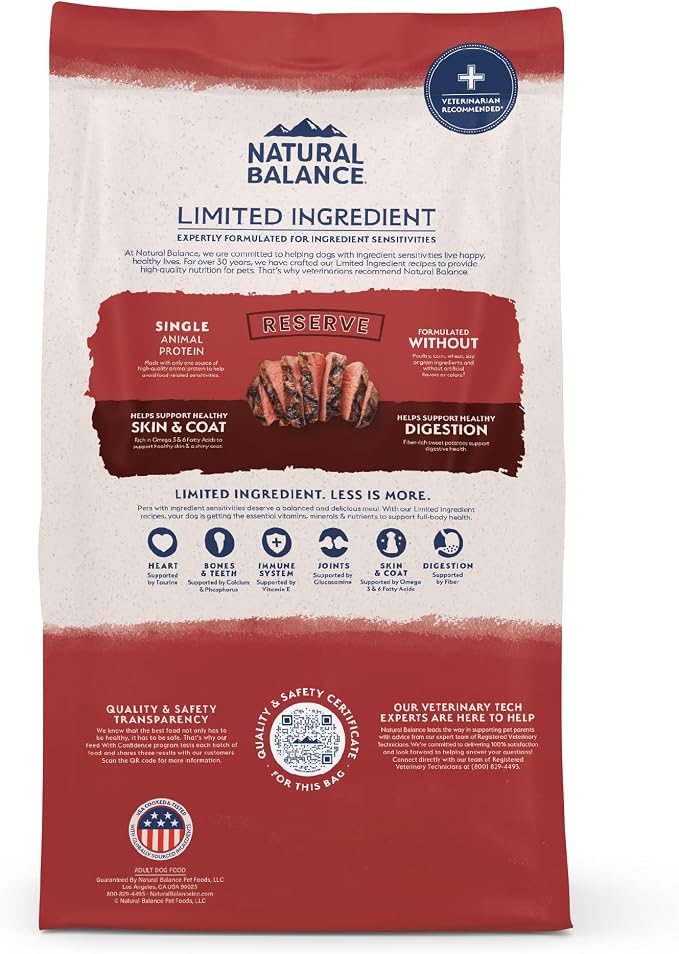 Natural Balance Limited Ingredient, Reserve Sweet Potato & Bison, 12 lb | Grain-Free Dry Dog Food, Balanced Nutrition for Adult Dogs with Sensitivities, Skin and Stomach Support