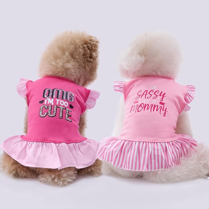 XPUDAC 4 Pieces Dog Dress Shirt Puppy Clothes for Small Girl Cute Doggie Dresses Summer Clothes Apparel for Dogs Cats (Pink Angel, Medium(8-11 lbs))