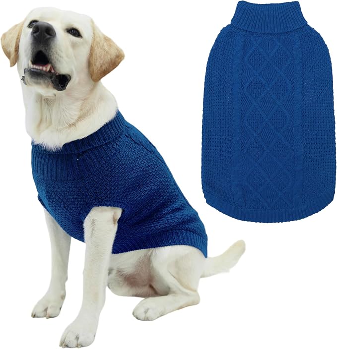 Mihachi Turtleneck Dog Sweater - Winter Coat Apparel Classic Cable Knit Clothes with Leash Hole for Cold Weather, Ideal Gift for Pet in New Year