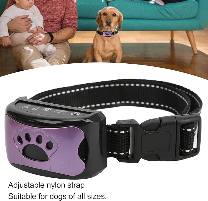 ASHATA Anti Dog Bark Collar, Dog Barking Collar, USB Rechargeable Vibration Intelligent Recognition Training Collar 7 Sensitivity Levels Purple
