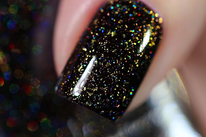 ILNP Silhouette - Rich Black Gold Flake Holographic Nail Polish