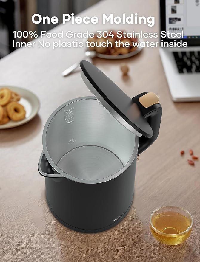 Small Electric Kettle, 0.8L Water Boiler & Heater, 1000W Hot Tea Pot, Double Wall Stainless Steel Cool Touch, Mini Coffee Kettle with Auto Shut Off & Boil Dry Protection, BPA-Free, Black