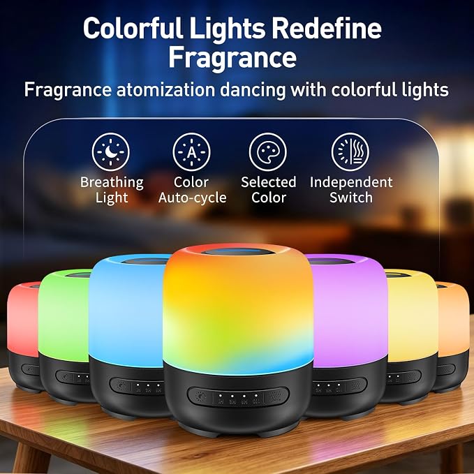 Essential Oil Diffuser, 300ml Ultrasonic Aromatherapy Oil Diffuser & Humidifier with 7 Color Night Lights, Quiet 20dB Operation for 12 Hours, for Home, Bedroom, Office (1)