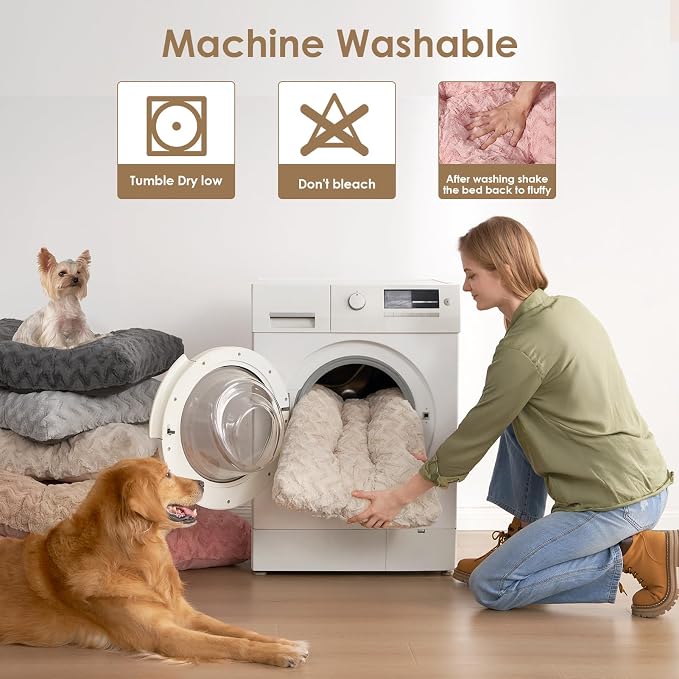 EHEYCIGA Washable XL Dog Beds Large Sized Dog, 41x27 Inch Pet Bed, Beige | Plush and Comfy Kennel Pad, Soft Dog Crate Mat, Deluxe Pet Sleeping Mat, Large Bed for Dog Up to 65 lbs