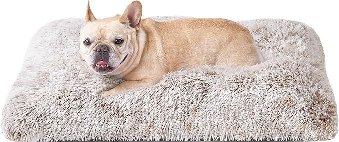 EHEYCIGA Fluffy Dog Crate Bed for Medium Dogs, Plush Crate Pad, Brown | Calming Anti Anxiety Medium Dog Bed, Washable Soft Warm Faux Fur Crate Mat with Non-Slip Bottom