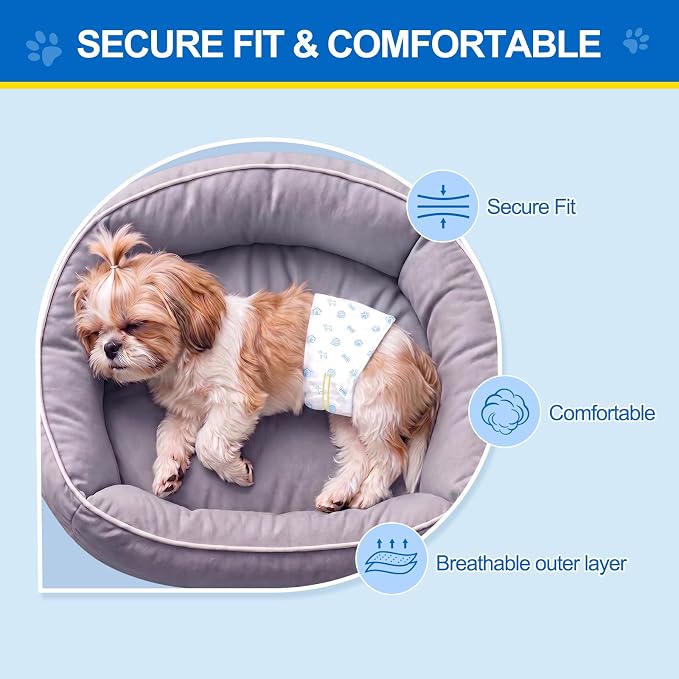 Wowflash 100 Count Dog Belly Bands for Male Dogs, Male Dog Diapers Disposable, Leakproof Dog Wraps with Wetness Indicator, Breathable Quick-Dry, Secure Fit for Doggy Puppy Training, X-Small