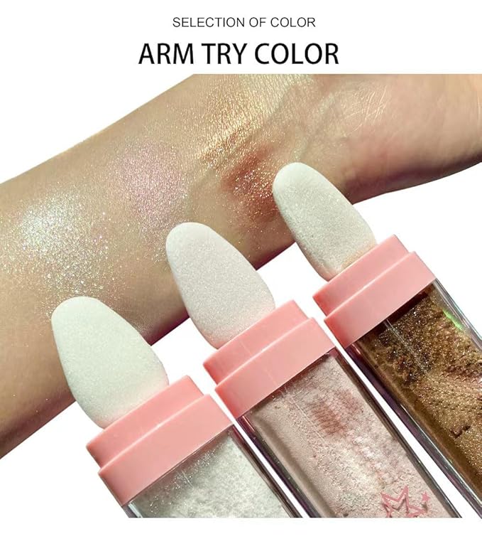 Glitter Powder Highlighter Makeup, Body Brightens the Natural Three-Dimensional Face Blusher Fairy Highlight Patting Powder. (03# Golden Brown)