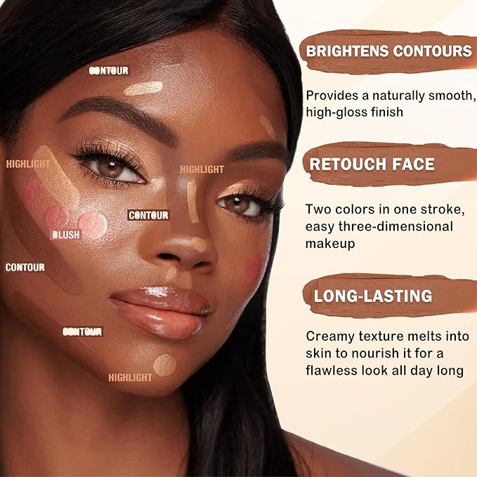 6 Colors Cream Contour Stick Makeup Kit,Double-ended Cream Bronzer,Highlighter,Blush Stick,Lightweight Contour Makeup Kit for Sculpt the Cheeks,Waterproof Contorno Maquillaje - Set C