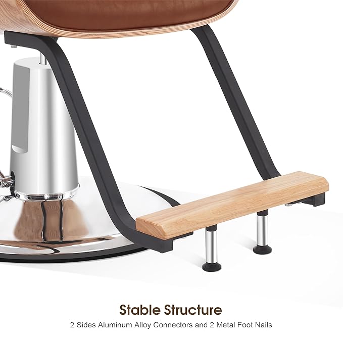 BarberPub Bend Wooden Salon Chair Hydraulic Chair Hair Cutting Beauty Spa Styling Equipment 8261(Brown)