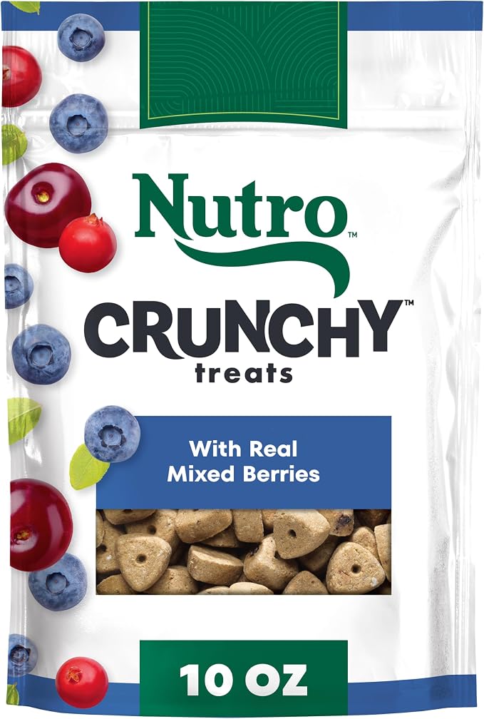 Nutro Crunchy Dog Treats with Real Mixed Berries, 10 oz | 5 calories per treat, natural ingredients, no corn, wheat, soy protein, low calorie, quality protein, ideal for training