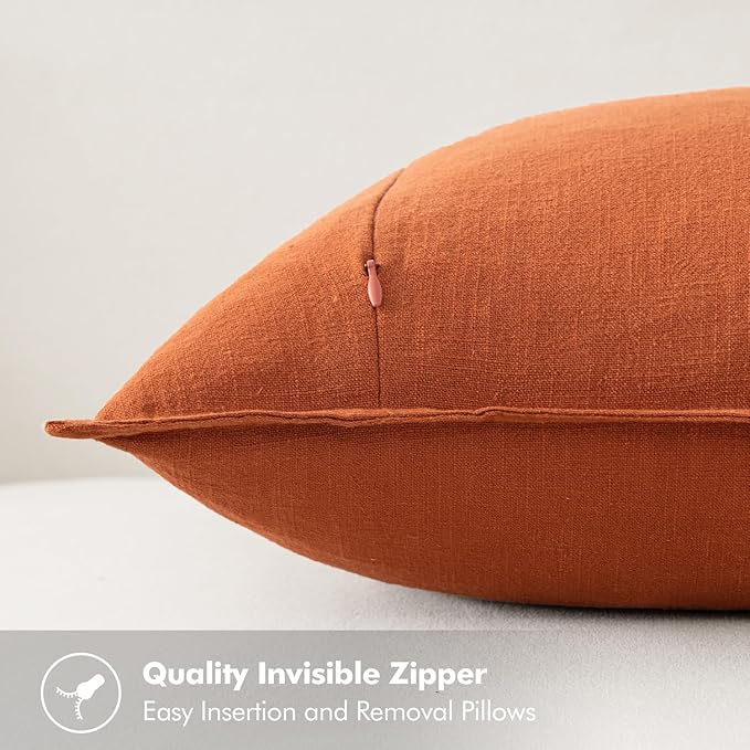 MIULEE Decorative Linen Pillow Covers 20x20 Inch Burnt Orange | Boho Farmhouse Fall Autumn Couch Throw Pillows for Bed, Pack of 2 Accent Modern Pillowcases, Sofa Livingroom Home Decor