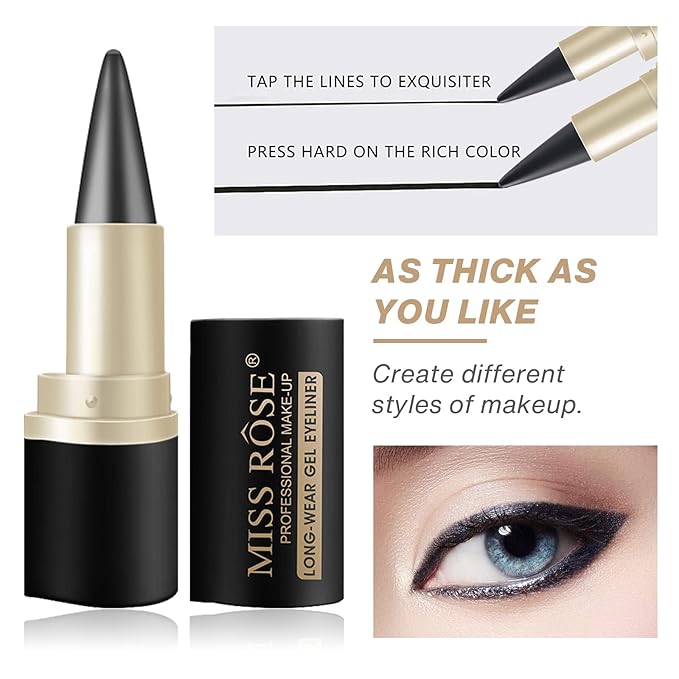 2 Pcs Gray-black Gel Cream Eyeliner Set, Tool Smudge Proof and Waterproof Matte Quick Dry Gray-black Eye-liner Pencil Tattoo Eyeliner Pen Stick Makeup for Women