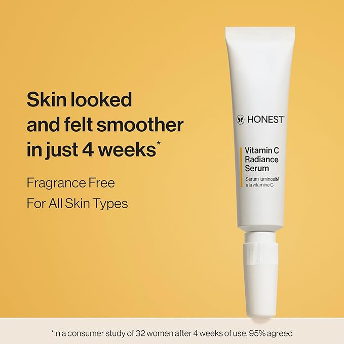 Honest Beauty Mini Vitamin C Radiance Serum, Improves Brightens Skin Tone and Complexion, Gentle for Sensitive Skin, Fragrance-Free, Vegan, Travel Size, .33 fl oz