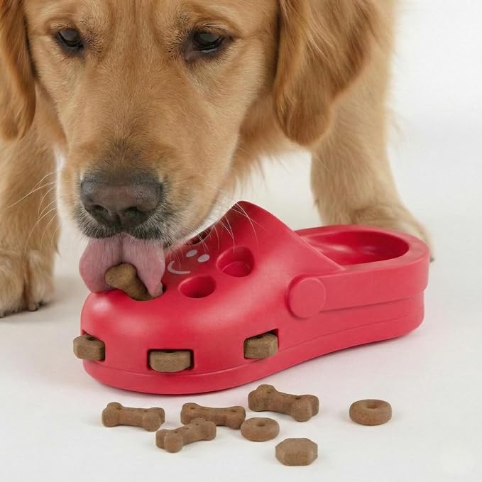 Fuzzl Clog Treat Toy for Dogs – Natural Rubber Chew Toy – Durable, Interactive Enrichment Feeder – Eco-Friendly, Non-Toxic & Dishwasher Safe – Red