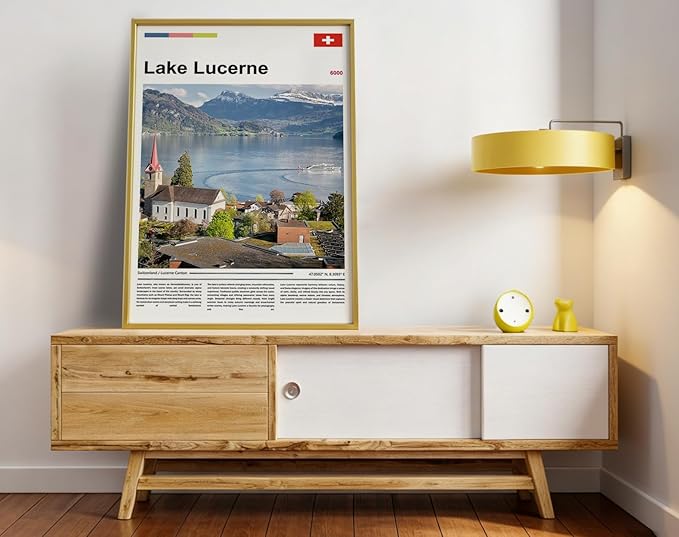 Poster Lake Lucerne Wall Art Original Design(24"x16" Metal Frame) Switzerland Alps Landscape Print European Travel Scenery Nature Photography Swiss Mountain View Picture