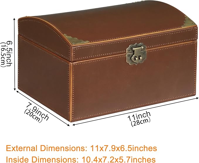 HofferRuffer Faux Leather Decorative Box, Large Wooden Structure Keepsake Box Accessory Organizer Jewelry Organizer with Hinged Lid, Storage Container for Home or Office (Antique Brown)