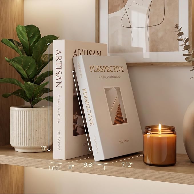 Beautiful Decorative Books - Set of 2 Boxes Enhance Your Coffee Table, Bookshelf or Mantel Shelf Decor - Aesthetic Fake/Faux Books for Modern Home Decoration, Photo Storage and as a Keepsake Box