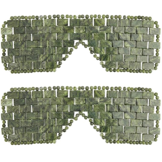 Hercicy 2 Pcs Jade Eye Mask Green Jade Stone Facial Cooling Mask for Alleviate Puffiness Face Massage Relax Eyes Relieve Migraine Meditation Beauty (Dark Green)