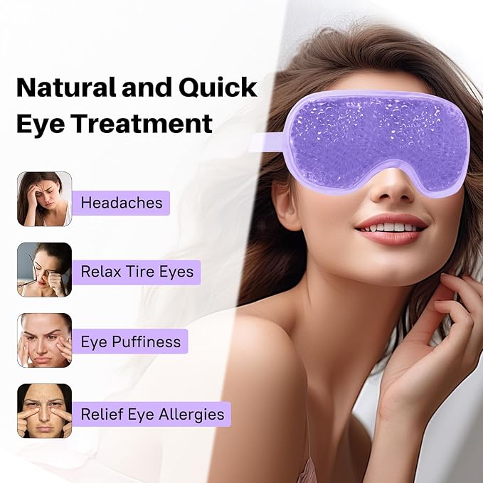 Permotary 2PCS Ice Gel Eye Mask - Hot Cold Therapy Cooling Beads, Reusable Compress Pack for Puffiness, Dark Circles, Bags, Dry Eyes, Headaches, Migraines, Stress Relief