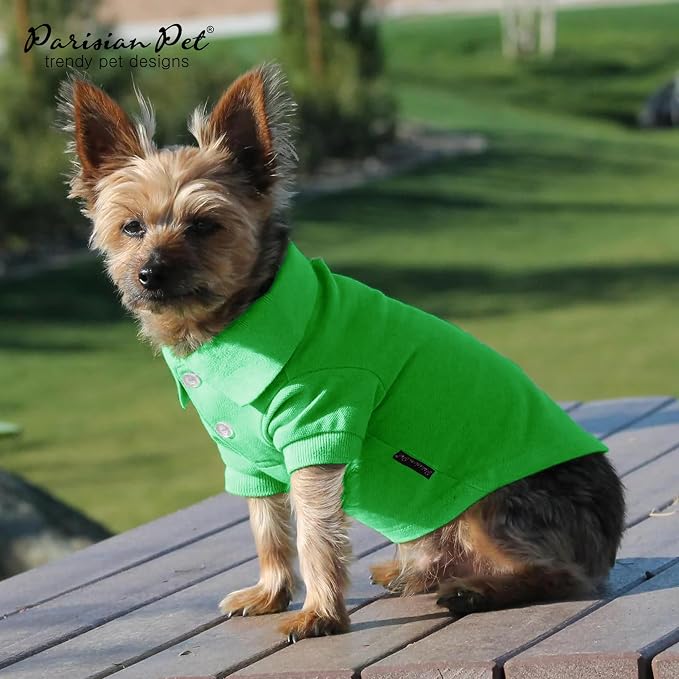 Parisian Pet Dog Polo Shirt – Classic Green Cotton Pet Apparel with Collar & Buttons - Soft Breathable Puppy T-Shirt - Cute Dog Clothes - Ideal Summer Clothes for Small Dogs - Shirts for Dogs Girl Boy