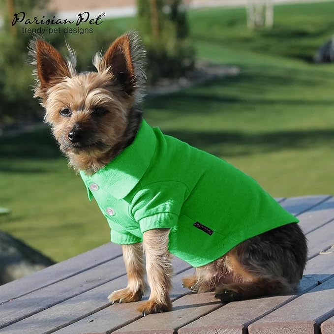 Parisian Pet Dog Polo Shirt – Classic Green Cotton Pet Apparel with Collar & Buttons - Soft Breathable Puppy T-Shirt - Cute Dog Clothes - Ideal Summer Clothes for Small Dogs - Shirts for Dogs Girl Boy