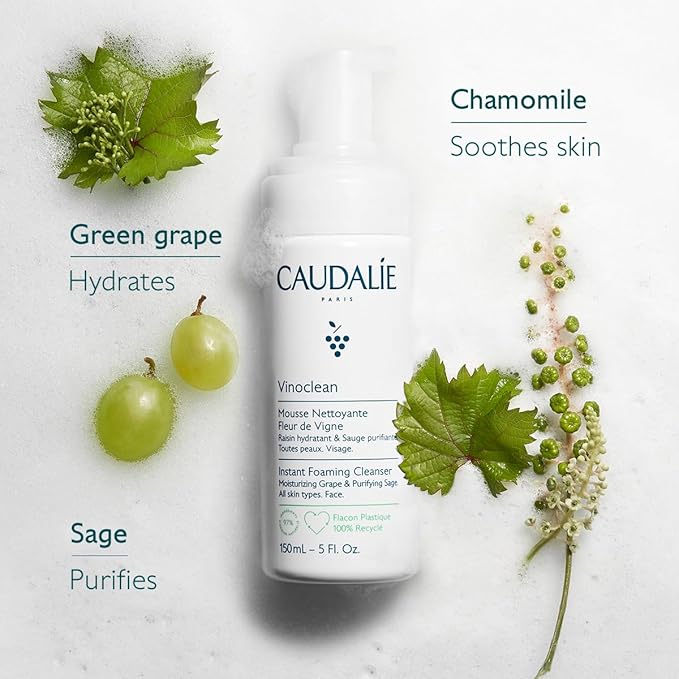 Caudalie Vinoclean Gentle Instant Foaming Facial Cleanser for All Skin Types - 50 mL