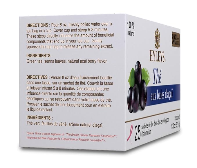 Hyleys Acai Berry Senna Green Tea - Natural Gentle Laxative for Constipation Relief - 25 Tea Bags