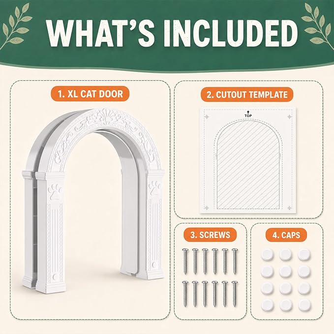 XL Cat Door for Interior Doors Easy to Install in Minutes, No-Flap, White | No Training Required, for Cats Up to 30 lbs, DIY Paintable, Fits 1.25"–1.75" Hollow & Solid Door, Retro Farmhouse Style