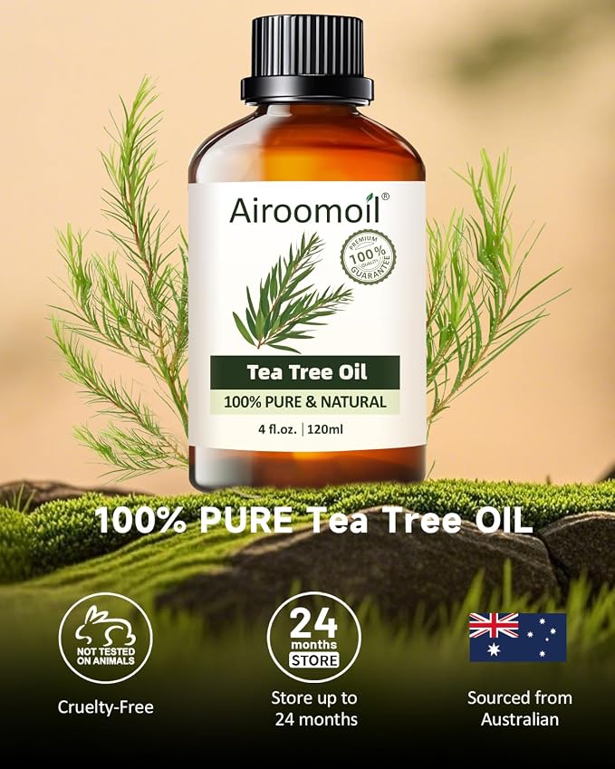 Tea Tree Essential Oil, Aromatherapy, Diffuser, 100%Pure, 4 Fl Oz | for Skin, Hair Care, Nails and Toenail Care, Body Massage, Home Cleaning Spray, DIY Soap Candle Making, Fresh Mint Scent