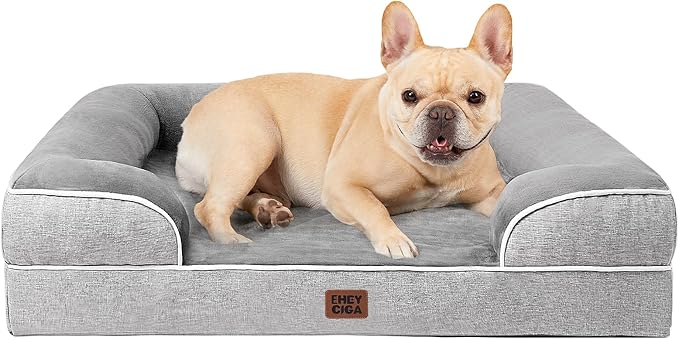EHEYCIGA Orthopedic Dog Bed Medium Size Dog, Waterproof Washable Pet Beds | Non-Slip Bottom and Egg-Crate Memory Foam Dog Couch Bed with Washable Removable Cover, Grey