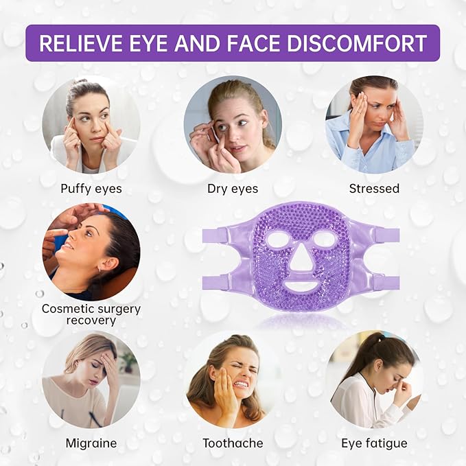 ZNÖCUETÖD Face Eye Mask Ice Pack for Reducing Puffiness, Bags Under Eyes, Puffy Dark Circles, Migraine,Hot/Cold Pack with Soft Plush Backing (Purple #22)
