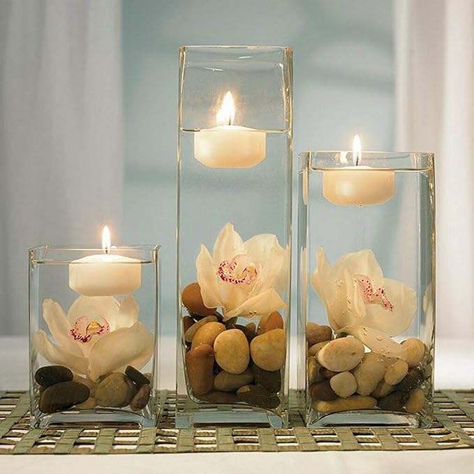 WGV Glass Rectangle Block Vase Bulk, Width x Length 3" x 4", Height 9", Clear Floral Planter Container Votive Candle Holder Wedding Party Event, Home Office Decor, 12 Pieces