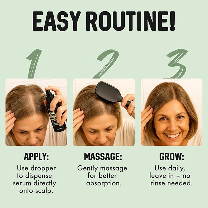 Hair Growth Serum Spray for Women & Men – Biotin & Caffeine Hair Loss Treatment, Anti-Thinning Hair Regrowth Oil, Advanced Thickening Formula (3 pack)
