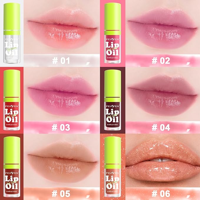 6 Colors Lip Gloss Set, Clear Lip Gloss and Glow Lip Oil for Woman, Moisturizing and Hydrating Lip Gloss Pack, Non-sticky Fat Oil Lipgloss