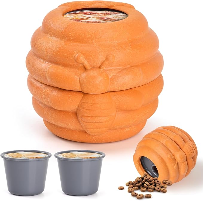 AUSCAT Dog Frozen Treat Toy, Safe and Durable Dog Enrichment Toys to Keep Them Busy, Dog Treat Dispenser in Honey Jar Shape, Orange