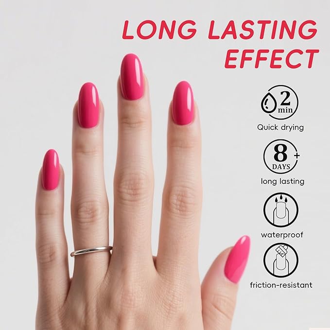 Pink Nail Polish, Hot Pink Quick Dry Nail Polish, Non-Gel, Streak Free, Long- Last Fingernail Polish for Nail Manicure Salon DIY Nail Art, 0.35 Fl Oz