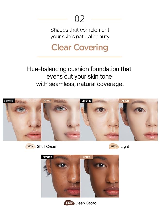 JUNG SAEM MOOL Essential Skin Nuder Cushion | Natural Finish, Buildable Coverage Cushion Foundation by Korean Makeup Artist (Refill Not Included, 0.49 Fl Oz), 19N N-Light