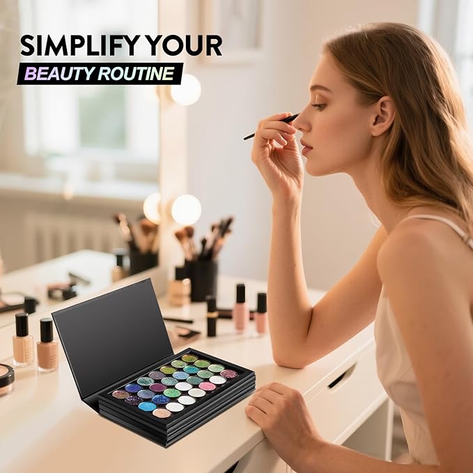 Strong 4 Layers Empty Magnetic Palette Book Palette+1pcs Makeup Depotting Spatula+50pcs Round Metal Stickers+50pcs Square Metal Stickers