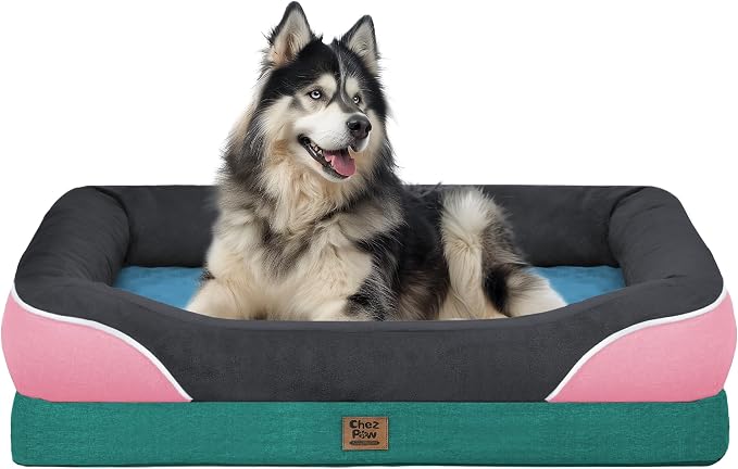 Orthopedic Washable XXL Dog Bed for Extra Large Dogs | Egg Crate Foam, 4-Sided Bolster Support, Waterproof Liner, Non-Slip Bottom, Removable Bolster Cover, 45 x 35 Inch