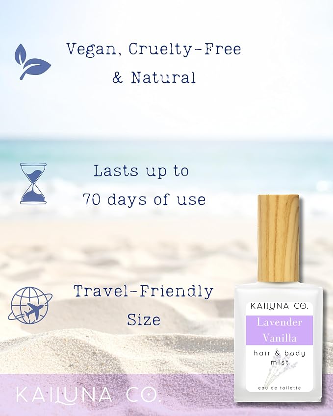 Kailuna Co. Lavender Vanilla Natural Hair & Body Mist Spray, Pure Essential and Fragrance Oils, Alcohol-Free, Handmade in California, 0.5Fl Oz