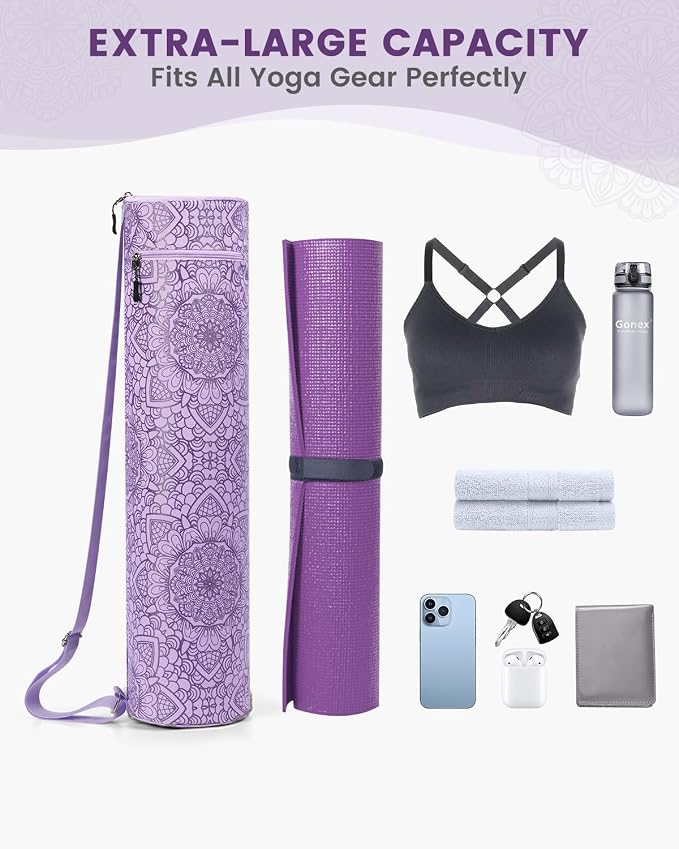 Gonex Yoga Mat Bag, Yoga Mat Carrier Full-Zip Exercise Yoga Mat Carry Bag for Women Men with 2 Multi-Functional Storage Cargo Pockets Extra Wide Adjustable Shoulder Strap