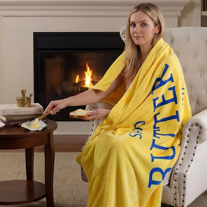 Funny Butter Gifts Blanket 50'' x 60'' Throw Blanket Salted Butter | Foodie Baking Funny Meme Gifts for Women Men Plush Warm Room Decor for Sofa Couch Bed Bedroom
